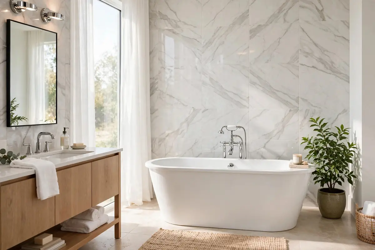 Tidy bathroom plumbing in a Woodbridge home